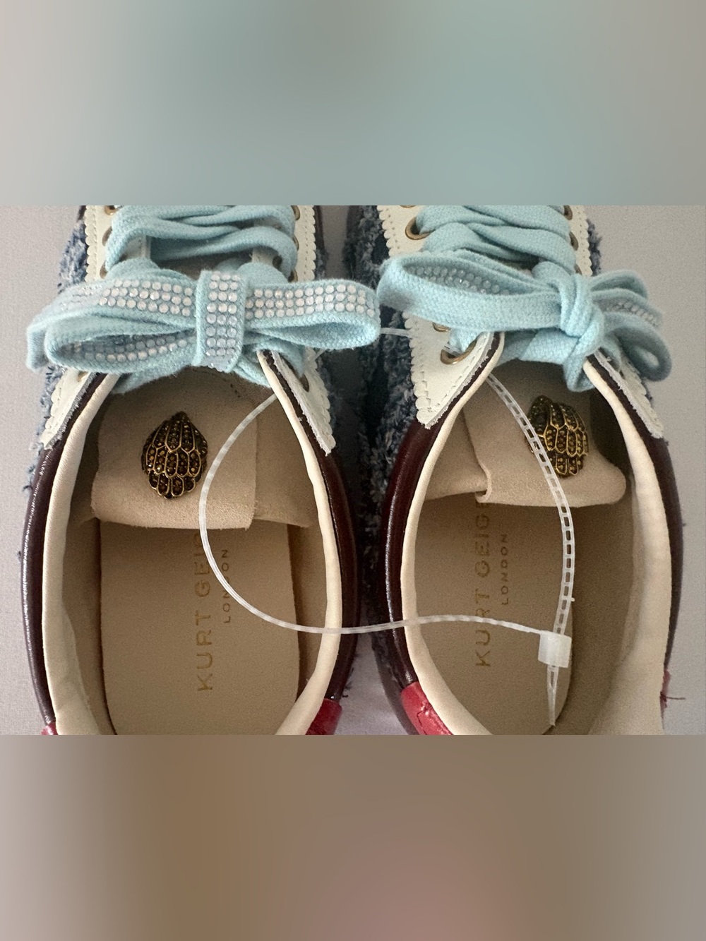 Kurt Geiger London Islington Frayed Denim Sneaker with Leather Accents . - Picture 7 of 13